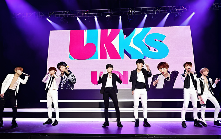 **Image Prompt:** U-KISS reunion concert, VR experience, fans cheering, vibrant stage lighting, K-Pop group performing, modern technology.