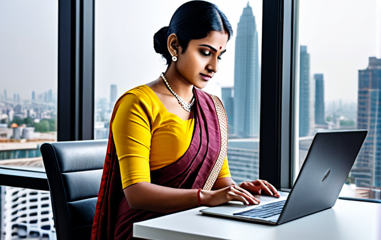 **
"A professional Indian businesswoman in a modest, elegant sari, working on a laptop in a modern office with a cityscape view, fully clothed, appropriate attire, safe for work, perfect anatomy, natural proportions, professional photography, high quality, family-friendly."
**